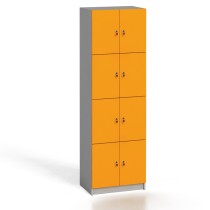 Szafa drewniana ze schowkami, 8 drzwi, 2x4, szary / pomarańczowe