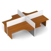Tischtrennwand-Set mit ergonomischem Tisch PRIMO, geöffnet, magnetisch, 4 Plätze, Kirschbaum