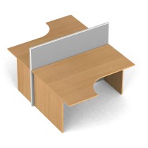 Tischtrennwand-Set mit ergonomischem Tisch PRIMO, offen, Textil, 2 Plätze, Buche