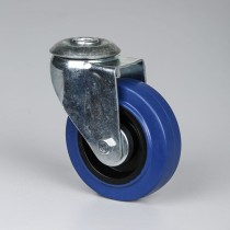 Transport-Lenkrolle, 100 mm, Mittelloch, mit blauer Lauffläche