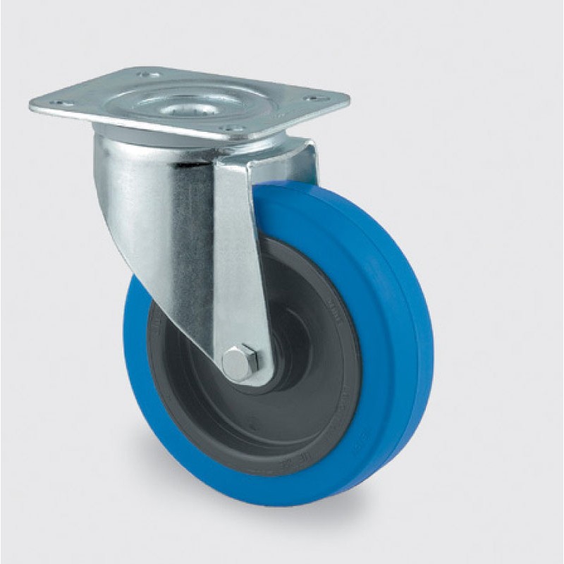 Transportrad mit blauer Lauffläche, 125 mm, drehbar