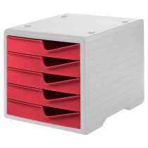 Triediaci box, 5 zásuviek, sivá/červená