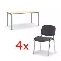 Verhandlungstisch Square 160x80, Birke + 4x Stuhl Viva grau