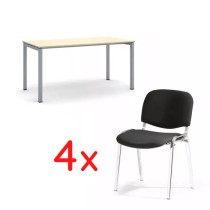 Verhandlungstisch Square 160x80, Birke + 4x Stuhl Viva schwarz