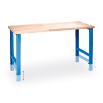 Výškově nastavitelný pracovní stůl do dílny GÜDE Variant, buková spárovka, 1200 x 685 x 850 - 1050 mm, modrá
