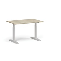 Výškově nastavitelný stůl, elektrický, 675-1325 mm, deska 1200x800 mm, bílá podnož, dub přírodní