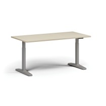 Výškově nastavitelný stůl, elektrický, 675-1325 mm, deska 1600x800 mm, šedá podnož, bříza