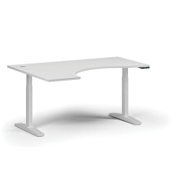 Výškově nastavitelný stůl, elektrický, 675-1325 mm, ergonomický levý, deska 1600x1200 mm, bílá podnož, bílá