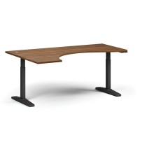 Výškově nastavitelný stůl, elektrický, 675-1325 mm, ergonomický levý, deska 1800x1200 mm, černá podnož, ořech