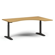 Výškově nastavitelný stůl, elektrický, 675-1325 mm, ergonomický pravý, deska 1800x1200 mm, černá podnož, buk