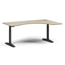 Výškově nastavitelný stůl, elektrický, 675-1325 mm, ergonomický pravý, deska 1800x1200 mm, černá podnož, dub přírodní