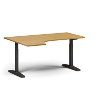 Výškově nastavitelný stůl, elektrický, 675-1325 mm, rohový levý, deska 1600x1200 mm, černá podnož, buk