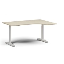Výškově nastavitelný stůl, elektrický, 675-1325 mm, rohový pravý, deska 1600x1200 mm, bílá podnož