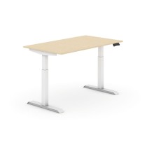 Výškově nastavitelný stůl, elektrický, 735-1235 mm,  deska 1400x800 mm, bříza, bílá podnož