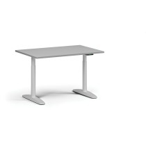 Výškově nastavitelný stůl OBOL, elektrický, 675-1325 mm, deska 1200x800 mm, bílá zaoblená podnož, šedá
