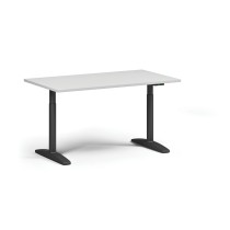Výškově nastavitelný stůl OBOL, elektrický, 675-1325 mm, deska 1400x800 mm, černá zaoblená podnož, bílá