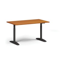 Výškově nastavitelný stůl OBOL, elektrický, 675-1325 mm, deska 1400x800 mm, černá zaoblená podnož, třešeň