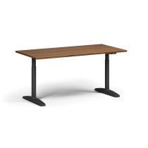 Výškově nastavitelný stůl OBOL, elektrický, 675-1325 mm, deska 1600x800 mm, černá zaoblená podnož, ořech