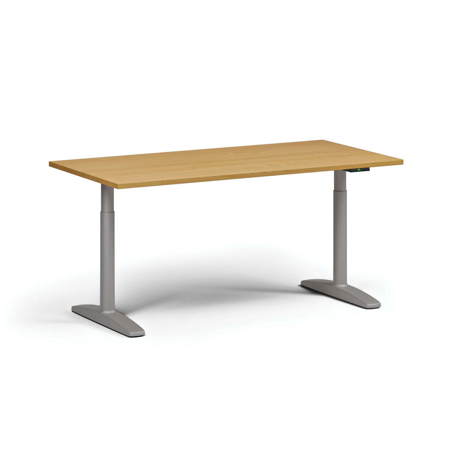 Výškově nastavitelný stůl OBOL, elektrický, 675-1325 mm, deska 1600x800 mm, šedá zaoblená podnož