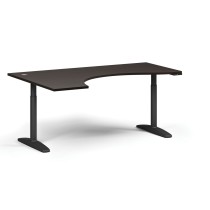 Výškově nastavitelný stůl OBOL, elektrický, 675-1325 mm, ergonomický levý, deska 1800x1200 mm, černá zaoblená podnož, wenge