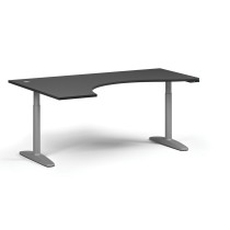 Výškově nastavitelný stůl OBOL, elektrický, 675-1325 mm, ergonomický levý, deska 1800x1200 mm, šedá zaoblená podnož, grafit