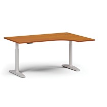 Výškově nastavitelný stůl OBOL, elektrický, 675-1325 mm, rohový pravý, deska 1600x1200 mm, bílá zaoblená podnož, třešeň
