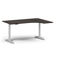 Výškově nastavitelný stůl OBOL, elektrický, 675-1325 mm, rohový pravý, deska 1600x1200 mm, bílá zaoblená podnož, wenge
