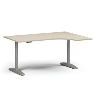 Výškově nastavitelný stůl OBOL, elektrický, 675-1325 mm, rohový pravý, deska 1600x1200 mm, šedá zaoblená podnož