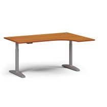 Výškově nastavitelný stůl OBOL, elektrický, 675-1325 mm, rohový pravý, deska 1600x1200 mm, šedá zaoblená podnož, třešeň