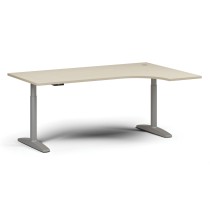 Výškově nastavitelný stůl OBOL, elektrický, 675-1325 mm, rohový pravý, deska 1800x1200 mm, šedá zaoblená podnož, bříza