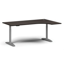 Výškově nastavitelný stůl OBOL, elektrický, 675-1325 mm, rohový pravý, deska 1800x1200 mm, šedá zaoblená podnož, wenge