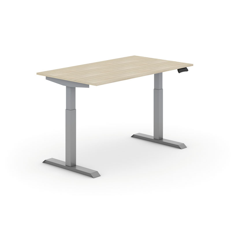 Výškově nastavitelný stůl PRIMO ADAPT, elektrický, 1400 x 800 x 735-1235 mm, dub, šedá podnož