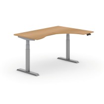 Výškově nastavitelný stůl PRIMO ADAPT, elektrický, 1600x1200x625-1275 mm, ergonomický pravý, šedá podnož