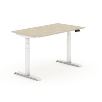 Výškovo nastaviteľný stôl, elektrický, 625-1275 mm, doska 1200x800 mm, dub, biela podnož