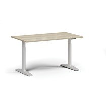 Výškovo nastaviteľný stôl, elektrický, 675-1325 mm, doska 1400x800 mm, biela podnož, dub prírodný