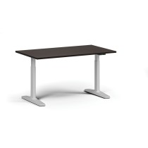 Výškovo nastaviteľný stôl, elektrický, 675-1325 mm, doska 1400x800 mm, biela podnož, wenge