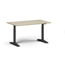 Výškovo nastaviteľný stôl, elektrický, 675-1325 mm, doska 1400x800 mm, čierna podnož, dub prírodný