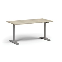 Výškovo nastaviteľný stôl, elektrický, 675-1325 mm, doska 1600x800 mm, sivá podnož, dub prírodný
