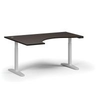 Výškovo nastaviteľný stôl, elektrický, 675-1325 mm, ergonomický ľavý, doska 1600x1200 mm, biela podnož, wenge