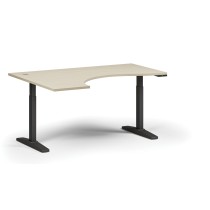 Výškovo nastaviteľný stôl, elektrický, 675-1325 mm, ergonomický ľavý, doska 1600x1200 mm, čierna podnož