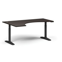 Výškovo nastaviteľný stôl, elektrický, 675-1325 mm, ergonomický ľavý, doska 1800x1200 mm, čierna podnož, wenge