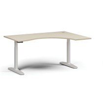 Výškovo nastaviteľný stôl, elektrický, 675-1325 mm, ergonomický pravý, doska 1600x1200 mm, biela podnož