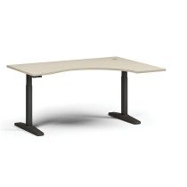 Výškovo nastaviteľný stôl, elektrický, 675-1325 mm, ergonomický pravý, doska 1600x1200 mm, čierna podnož