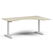 Výškovo nastaviteľný stôl, elektrický, 675-1325 mm, ergonomický pravý, doska 1800x1200 mm, biela podnož
