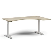 Výškovo nastaviteľný stôl, elektrický, 675-1325 mm, ergonomický pravý, doska 1800x1200 mm, biela podnož, dub prírodný