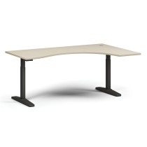 Výškovo nastaviteľný stôl, elektrický, 675-1325 mm, ergonomický pravý, doska 1800x1200 mm, čierna podnož