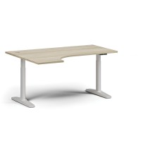 Výškovo nastaviteľný stôl, elektrický, 675-1325 mm, rohový ľavý, doska 1600x1200 mm, biela podnož, dub prírodný