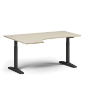 Výškovo nastaviteľný stôl, elektrický, 675-1325 mm, rohový ľavý, doska 1600x1200 mm, čierna podnož, breza