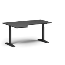 Výškovo nastaviteľný stôl, elektrický, 675-1325 mm, rohový ľavý, doska 1600x1200 mm, čierna podnož, grafit