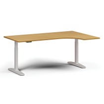 Výškovo nastaviteľný stôl, elektrický, 675-1325 mm, rohový pravý, doska 1800x1200 mm, biela podnož, buk